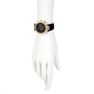 Curations with Stefani Greenfield Crystal Bezel Leather Strap Watch