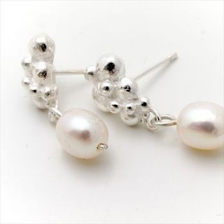 beaded stud earrings with drop pearl by alice robson jewellery