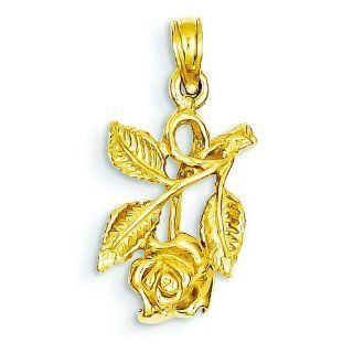 14K Yellow Gold Rose Charm Flower Pendant Jewelry Jewelry