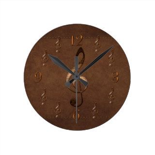 Treble Clef Music themed Faux Leather Wall Clock