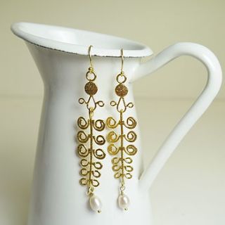 22k gold plated & pearl chandelier earrings by begolden