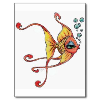 Goldfish Cartoon Art by Lisa Humbyrd Cute Drawing Post Cards