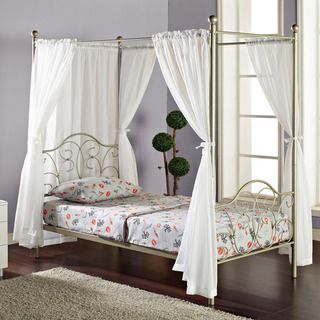 Pewter Metal Twin size Canopy Bed with Curtains Walker Edison Kids' Beds