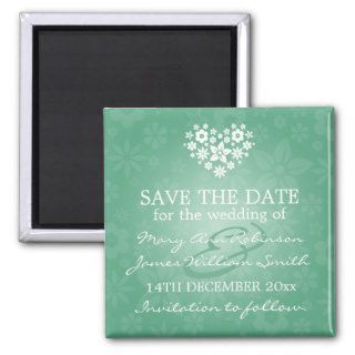 Elegant Save The Date Flowery Heart Mint Green Magnet