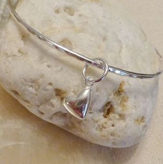 silver puffed heart charm bangle by anne reeves jewellery