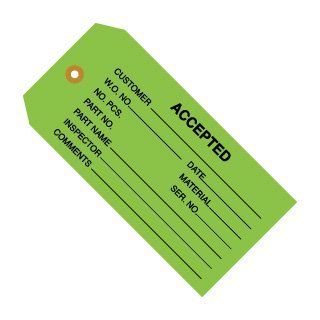 BOXG20021   4 3/4 x 2 3/8   Accepted (green) Inspection Tags  Blank Labeling Tags 