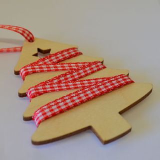 gingham ribbon and wooden tree tag by grace & favour home
