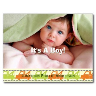Tow Truck Baby Boy Announcement Postcards