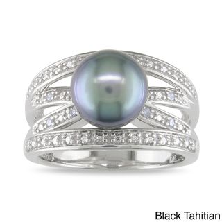Miadora Silver Tahitian or FW Pearl and Diamond Accent Ring (9 9.5 mm) Miadora Pearl Rings