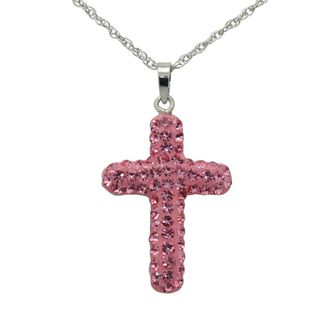 Sterling Silver Pink and White Crystal Reversible Cross Necklace Children's Necklaces