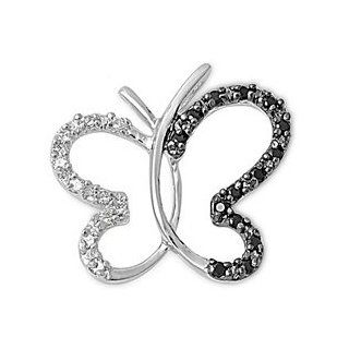 Half Black Half White Butterfly Pendant Cubic Zirconia Sterling Silver 925 Jewelry