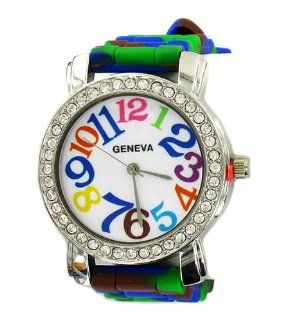 Geneva Women's Tie  Dye Silicon Big Color Numbers Bracelet Watch Color 1 Watches