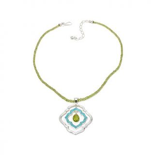 Jay King Turquoise and Peridot Pendant with 18" Peridot Bead Necklace