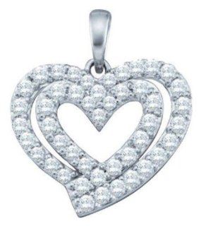 0.4 cttw 10k White Gold Diamond Double Heart Pendant Comes With 18" Gold Plated Bonus Chain (Real Diamonds 0.4 cttw) Jewelry
