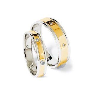 EYE CATCHING Matching Spaced Diamond Wedding Band Set Two Tone 14K Gold Jewelry