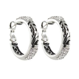 Sunstone Sterling Silver Crystal 'Bali Bling' Filigree Pave Hoop Earrings Sunstone Crystal, Glass & Bead Earrings