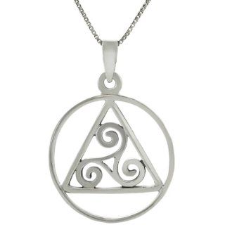 Sterling Silver Circle with Celtic Triskele in Triangle Center Necklace Jewelry
