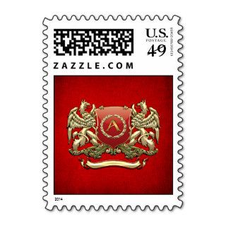 [153] “A” Vintage Monogram [Gold+COA] Postage Stamps