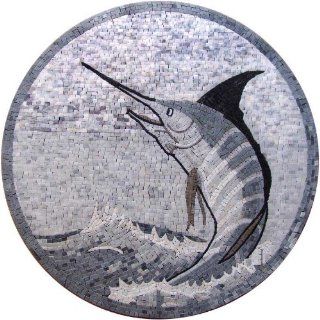 Sword Fish Medallion Shape Hand Made Mosaic Marble   Marble Tiles  