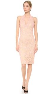 Reem Acra Re embroidered Lace Plunge Front Halter Dress
