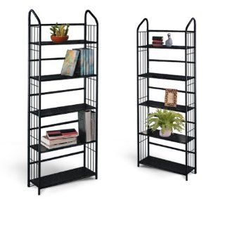 2 Black Metal Book Shelves / Cases   Standing Shelf Units