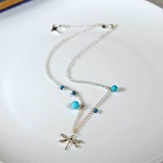 silver dragonfly necklace with turquoise by victoria jill