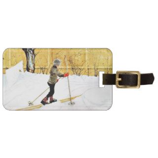 The Falun Yard   little boy on skis Travel Bag Tag