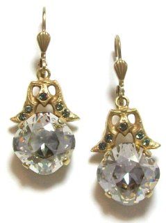 Catherine Popesco 14K Gold Plated Large Crowned Dangle Earrings with Shade Swarovski Crystals Jewelry