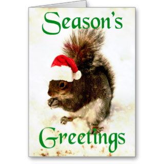 Santa Hat Christmas Squirrel In Snow Card