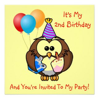 Custom Year Cute Kids Balloon Owl Birthday Party Announcements