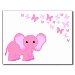 Cute Pink Baby Elephant And Butterflies Postcard