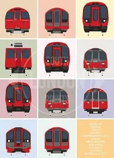 london underground tube trains print by place in print