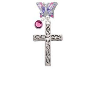 Large Celtic Vine Cross Butterfly Charm Bead Dangle with Crystal Drop Jewelry