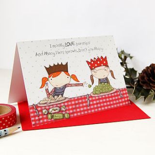 'macy loves sprouts' christmas card by clara and macy
