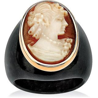 Angelina D'Andrea 10k Yellow Gold Onyx Cameo Ring Palm Beach Jewelry Cameos