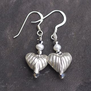 pearl and silver heart earrings by rosie soul