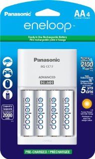 Panasonic K KJ17MCA4BA Advanced Individual Cell Battery Charger with eneloop AA New 2100 Cycle Rechargeable Batteries, 4 Pack, White PANASONIC Electronics