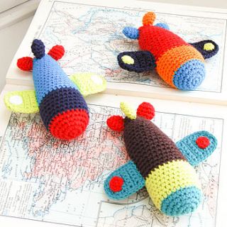 handmade crochet airplane rattle by lavish + delight