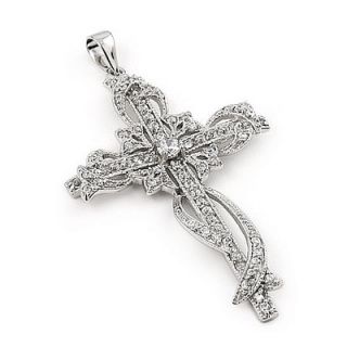 Plutus Partners Sterling Silver Intricate Cubic Zirconia Cross Pendant
