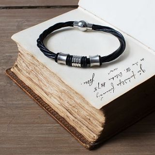 black leather and steel bracelet by simply special gifts