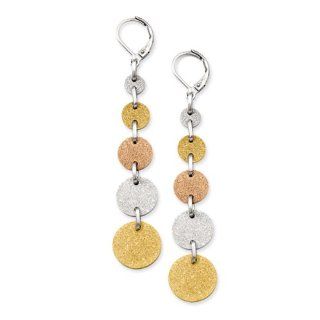 Chisel   Stainless Steel Tri Color IP plated Discs Leverback Earrings Dangle Earrings Jewelry