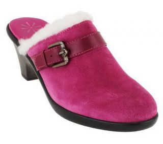 Isaac Mizrahi Live Faux Shearling Suede Clog with Buckle —