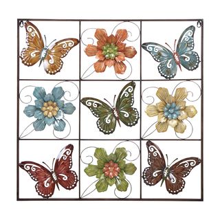 Flower and Butterfly Metal Wall Decor Accent Pieces