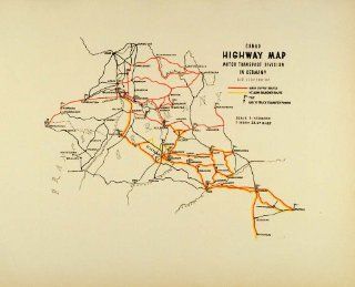 1945 Print Conad Highway Map Motor Transport Germany World War II Yellow Diamond   Original Color Print  