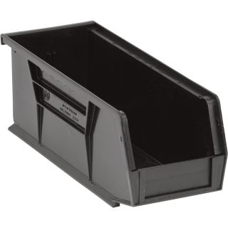 Quantum Storage Heavy Duty Stacking Bins — 10 7/8in. x 4 1/8in. x 4in. Size, Black, Carton of 12  Ultra Stack   Hang Bins