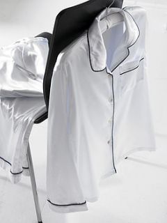 white satin navy trim pyjama/loungewear set by the comfi cottage