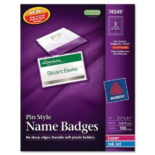 Avery Products   Avery   Badge Holders w/Laser/Inkjet Inserts, Top Loading, 2 1/4 x 3 1/2, White, 100/Box   Sold As 1 Box   Holders are made of soft, PVC free plastic.   Top loading.   Garment FriendlyTM clip hold firmly without damaging fabric.   Micro pe