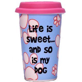 Tumbleweed "Life is Sweetand so is My Dog" Ceramic Double Walled Insulated Travel Mugs Kitchen & Dining