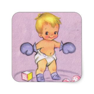 Vintage Baby Announcement/Boxing Gloves Square Stickers