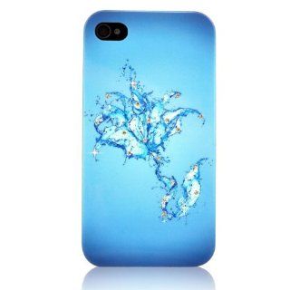Modal Blue Fantasy Bling Rhinestone Decorated Freedom of Water Pattern Snap on Hard Case Cover Compatible for Apple Iphone 4 4S Cell Phones & Accessories